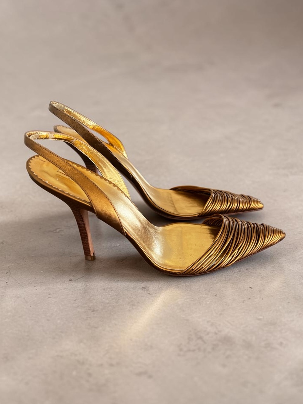Report Signature Metallic Bronze Ruched Slingback Heels